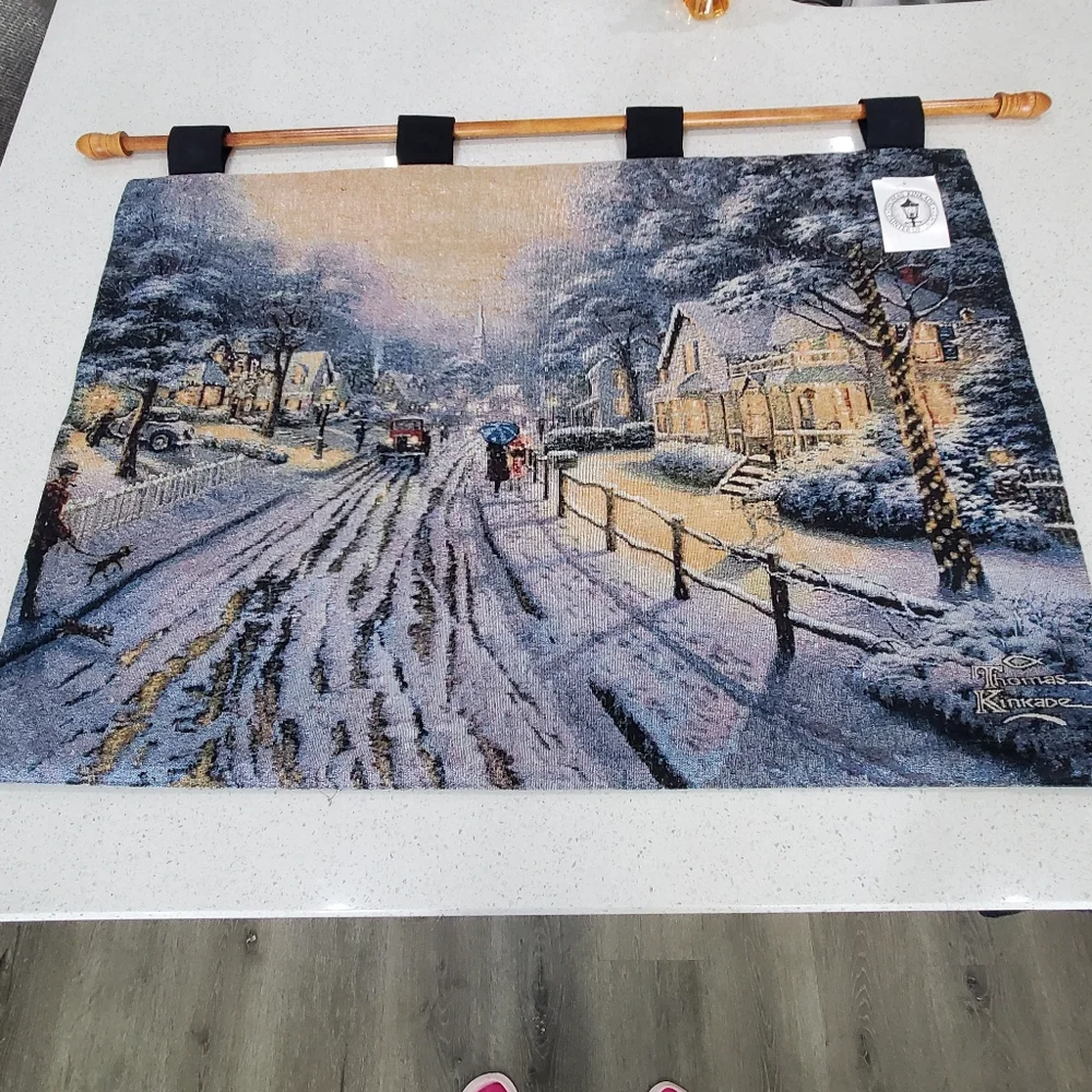 Thomas Kinkaid Woven Wall Tapestry HOMETOWN CHRISTMAS Made In USA NWT 36